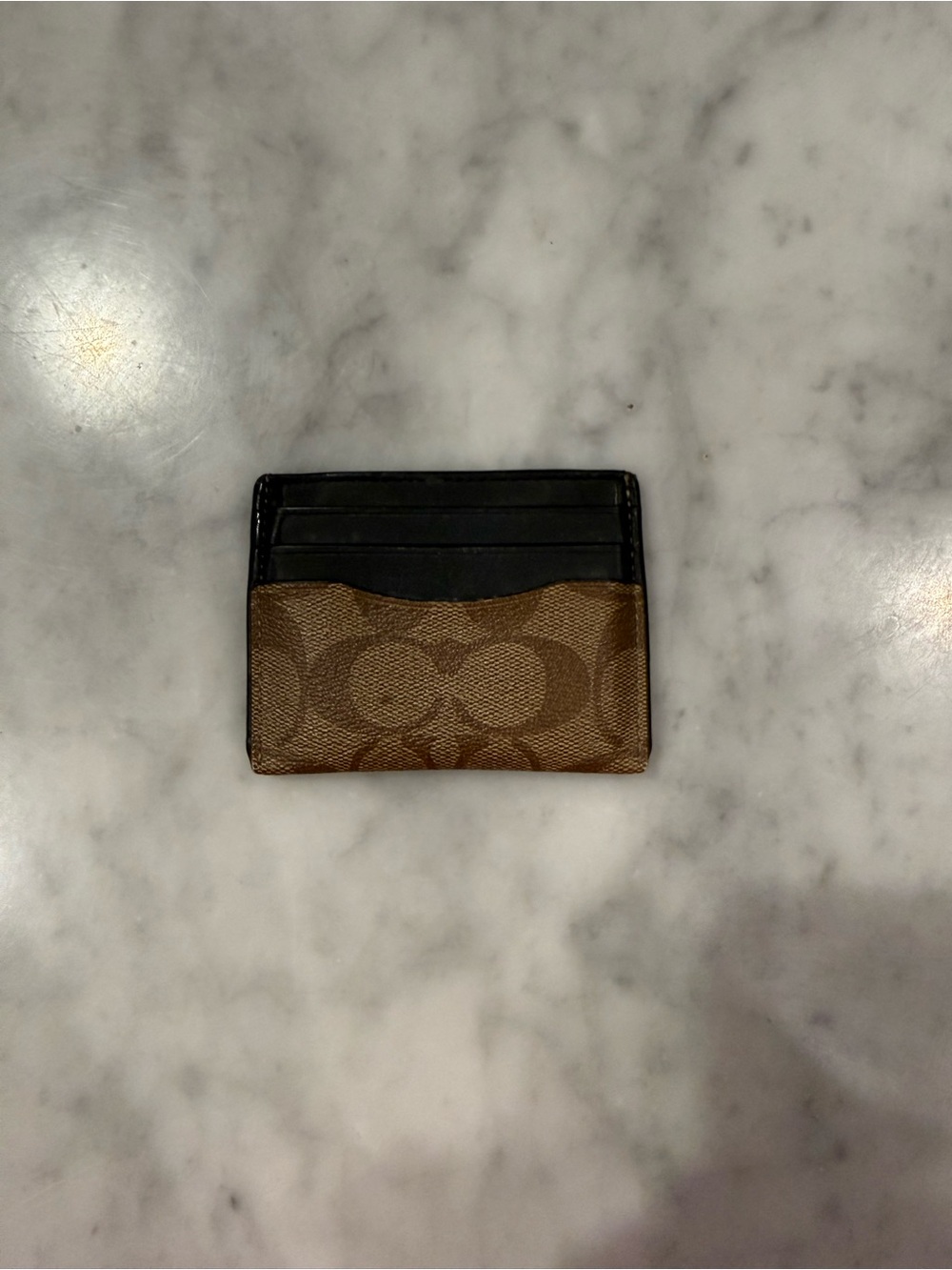 Coach Brown Signature Canvas and Black Leather Card Holder